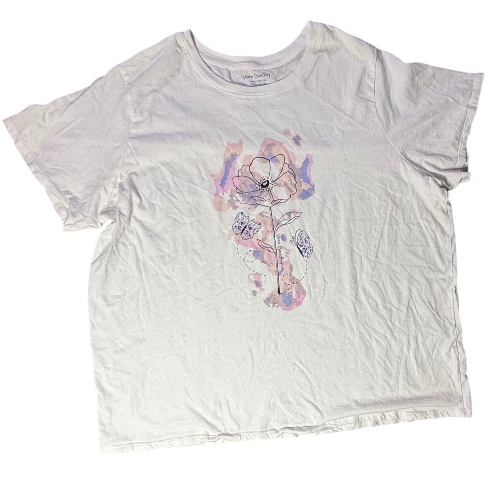 Vera Bradley White Floral Butterfly Graphic T-Shirt Womens 2XL